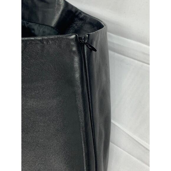 Black Italian Leather Straight Leg Side Zip Mid Rise Flat Front Leather Pants 4 - Picture 2 of 11
